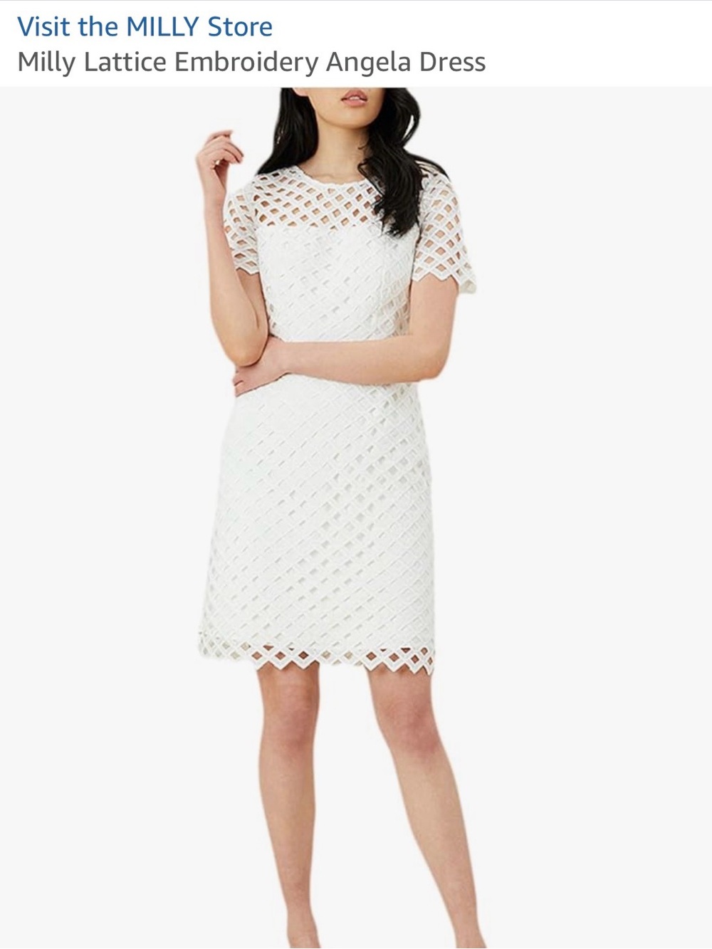 Milly White Lattice-Embossed Short Sleeve Mini Dress Angela Dresss